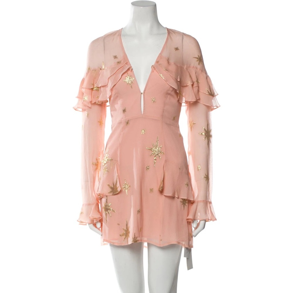 For Love & Lemons Silk Gilded Star Mini Dress